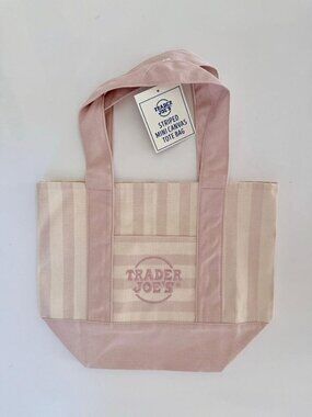 Trader Joe’s Pastel Pink Striped Mini Canvas Tote Bag Limited Edition NWT